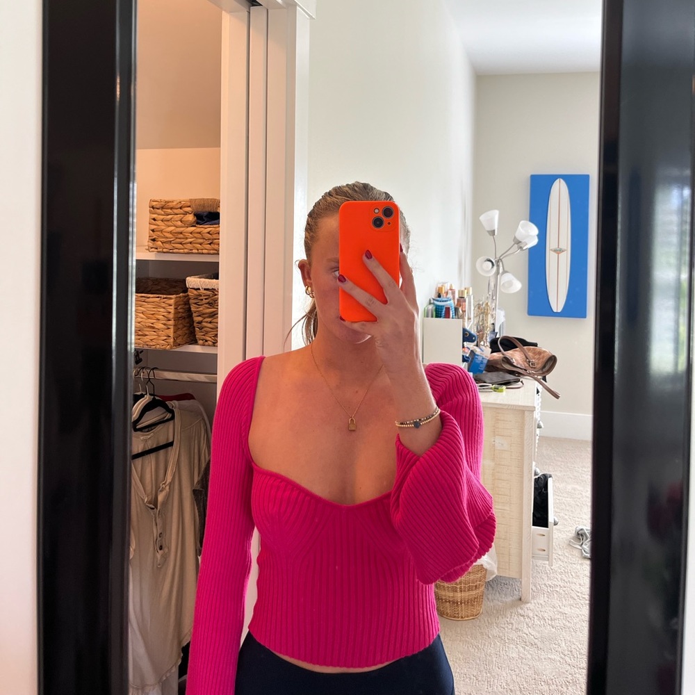 Urban outfitters pink flare long sleeve top